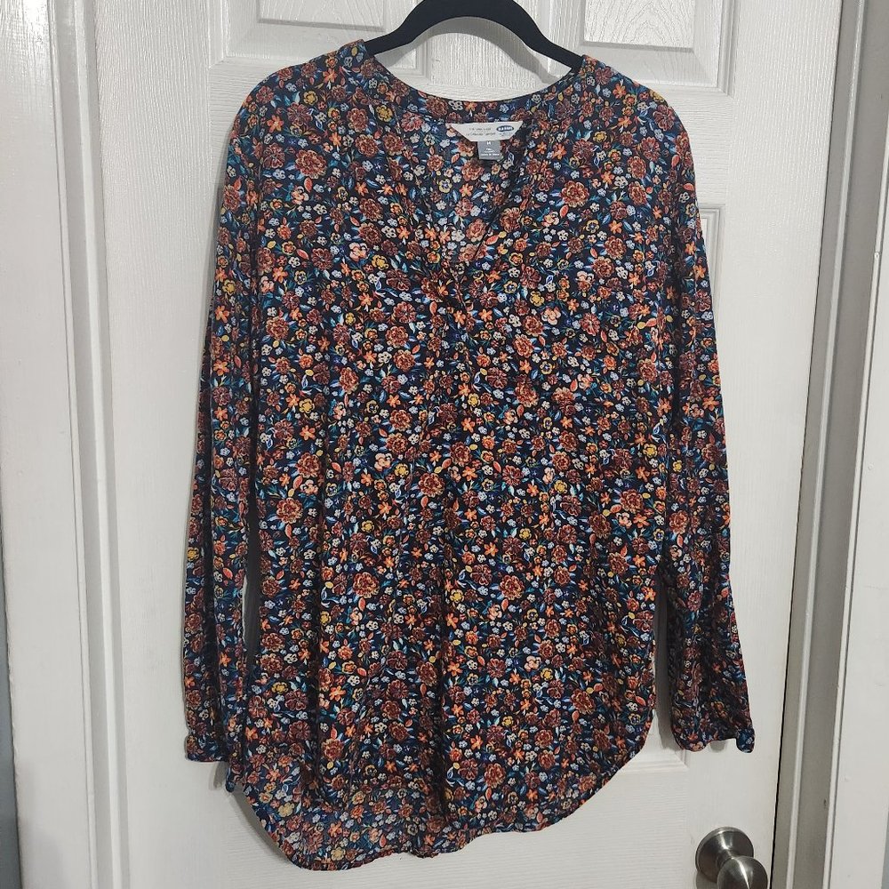 Multicolor floral long sleeve split neck tunic blouse TALL